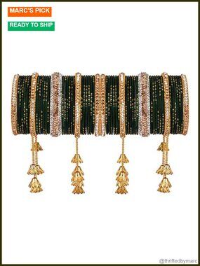 Efulgenz Bridal Indian Wedding Bangle Set Crystal Bracelets 58 Pieces Alloy Gold